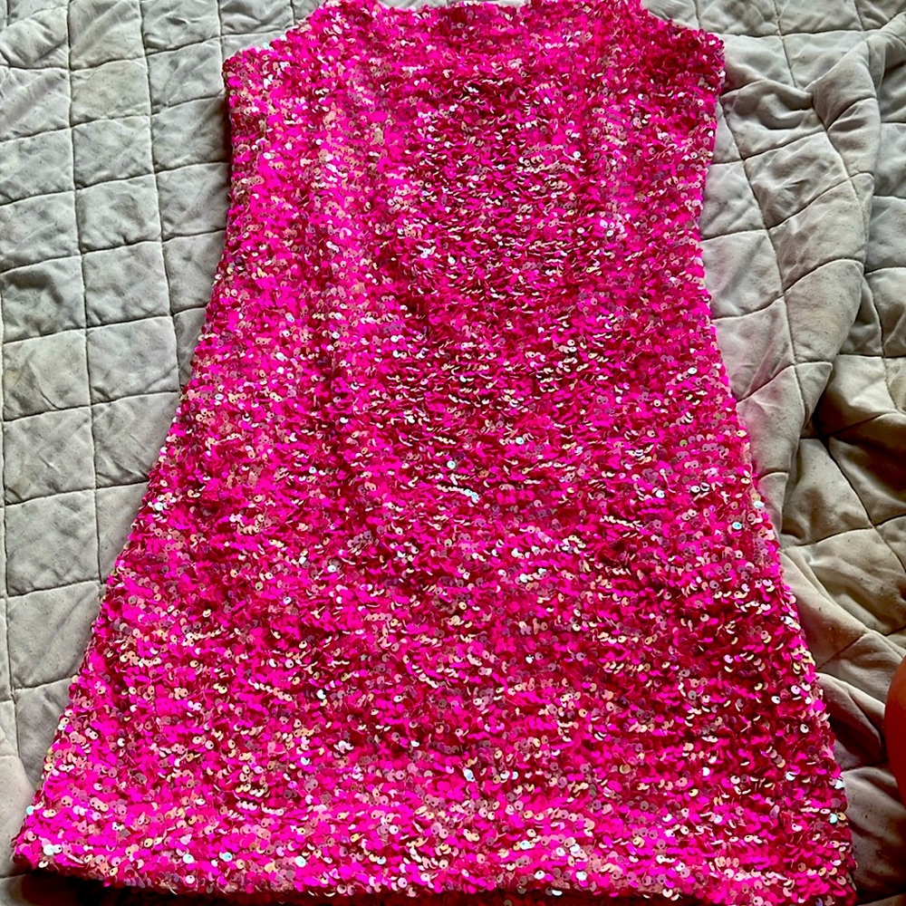 Hot Pink Sequined Party Dress